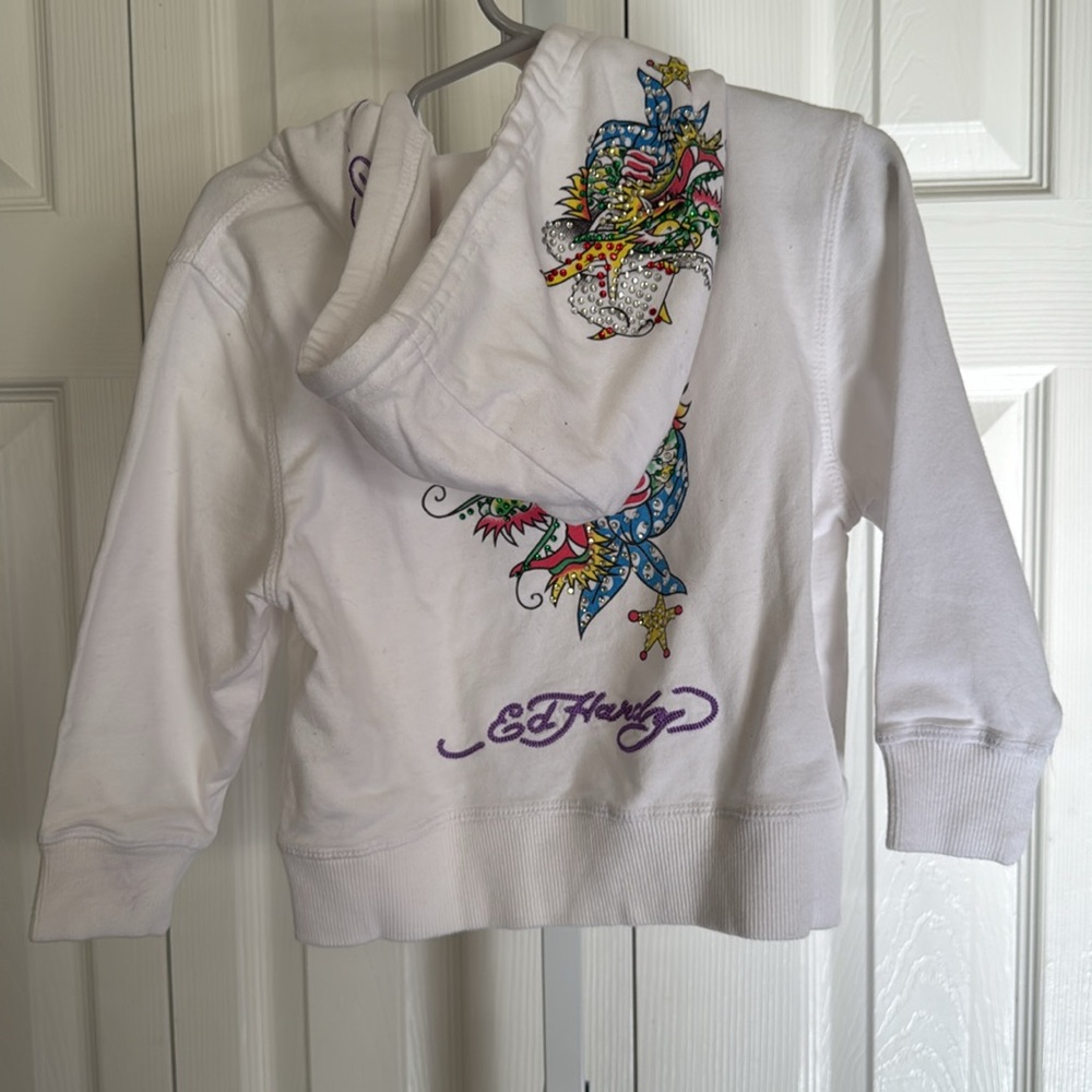 NWT 2T WHITE ED HARDY HOODIE SWEATSHIRT WITH BLING - Picture 2 of 7